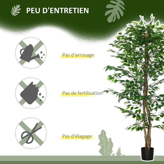 Plante artificielle ficus hauteur 1,80 m tronc branches liane lichen feuilles grand réalisme pot inclus - Image 7