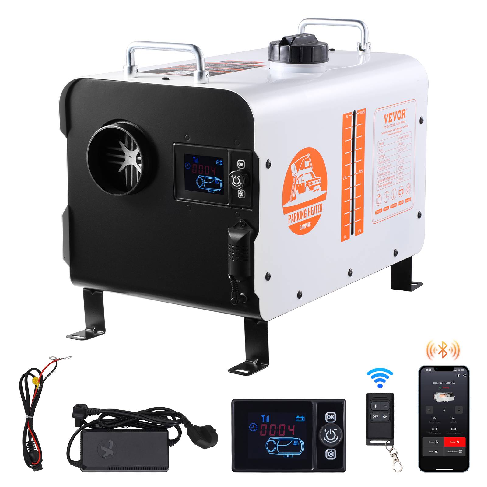 Vevor - VEVOR Chauffage diesel 8kW tout-en-un 12/24V, contrôle Bluetooth, télécommande, écran, alarme CO, portable. - Image 1