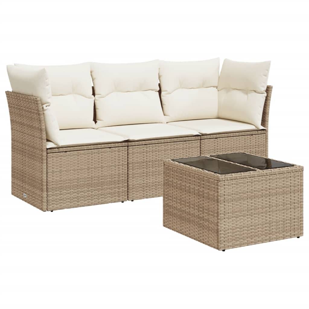 Salon De Jardin 4 Pièces VidaXL - Canapés Avec Coussins, Résine Tressée Beige - Neuf