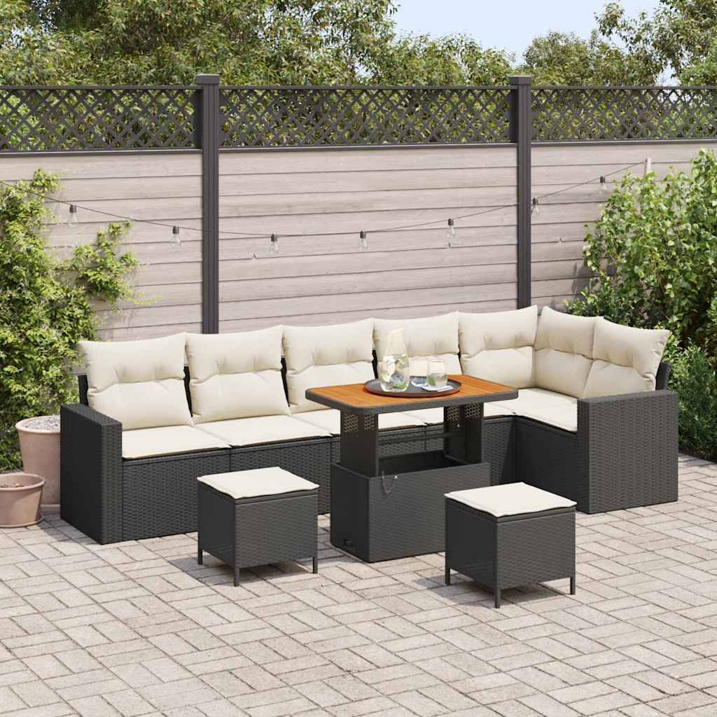 ComfortXL - Salon de jardin 8 places en polyrotin et bois d'acacia avec table basse pour jardin noir 9 pcs – ComfortXL Outdoor Living - Image 1