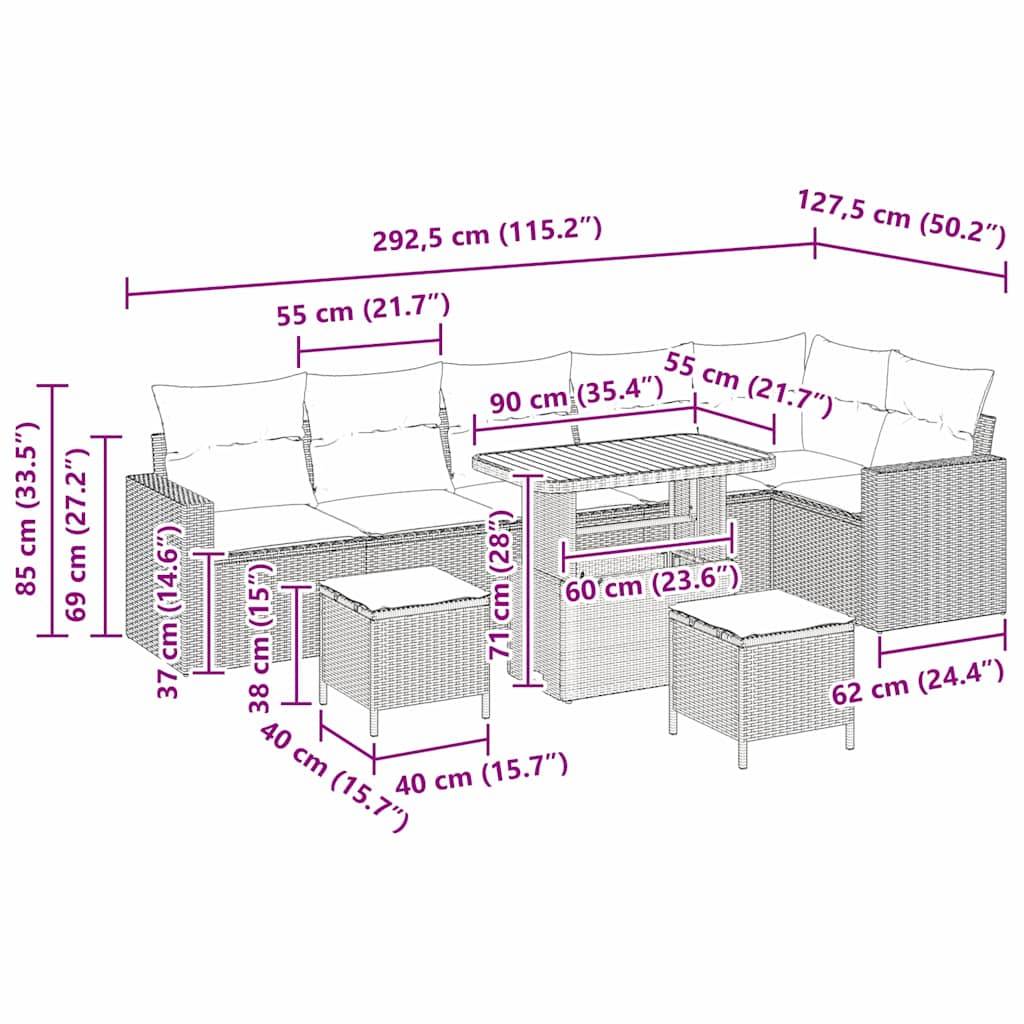 ComfortXL - Salon de jardin 8 places en polyrotin et bois d'acacia avec table basse pour jardin noir 9 pcs – ComfortXL Outdoor Living - Image 8