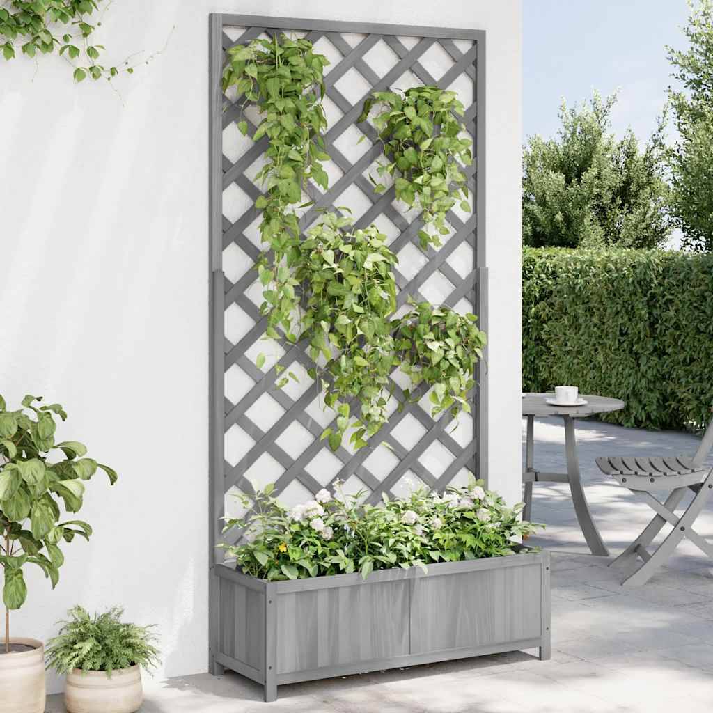 Jardinière avec treillis bois massif de sapin gris 90 x 35 x 180 cm - PANGIVO - Image 3