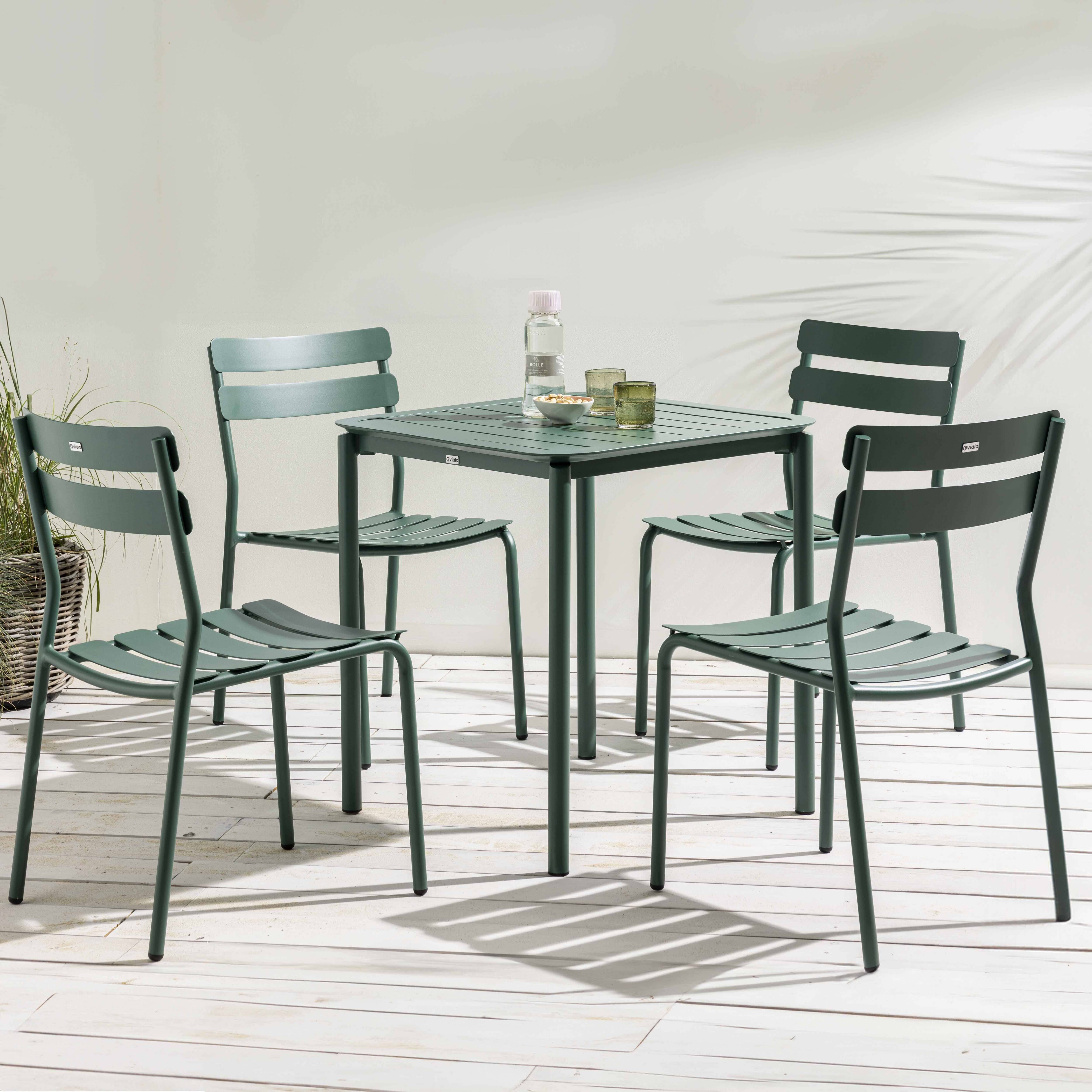 Oviala - Ensemble table de terrasse 70cm et 4 chaises vert foncé Almada - Oviala - Image 2
