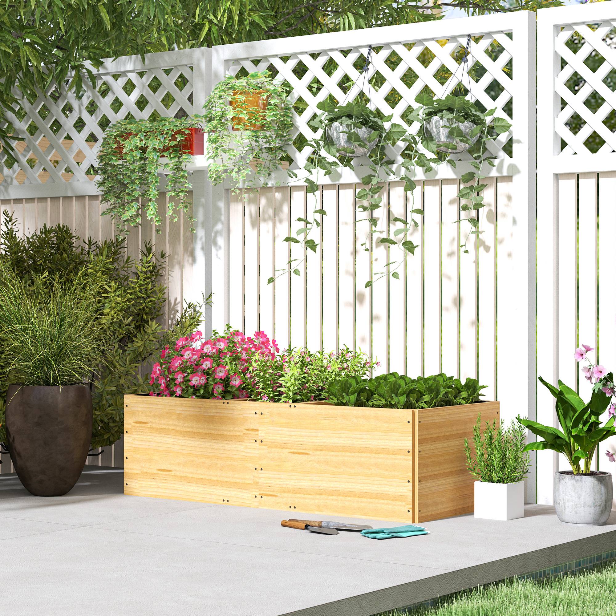 Sans Marque - Jardinière extérieur, carré potager en bois, 3 compartiments de plantation et doublure inclus, 140x60x40cm, naturel - Image 3