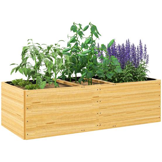 Sans Marque - Jardinière extérieur, carré potager en bois, 3 compartiments de plantation et doublure inclus, 140x60x40cm, naturel - Image 1