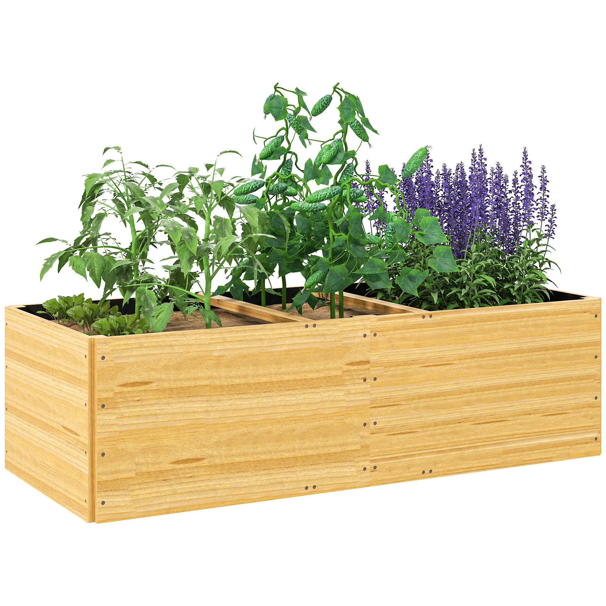 Sans Marque - Jardinière extérieur, carré potager en bois, 3 compartiments de plantation et doublure inclus, 140x60x40cm, naturel - Image 1