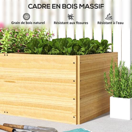 Sans Marque - Jardinière extérieur, carré potager en bois, 3 compartiments de plantation et doublure inclus, 140x60x40cm, naturel - Image 9