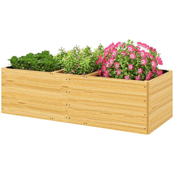 Sans Marque - Jardinière extérieur, carré potager en bois, 3 compartiments de plantation et doublure inclus, 140x60x40cm, naturel - Image 2