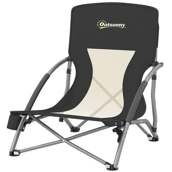 Chaise de plage pliante métal et tissu noir 58 x 55 x 62 cm - PANGIVO - Image 2