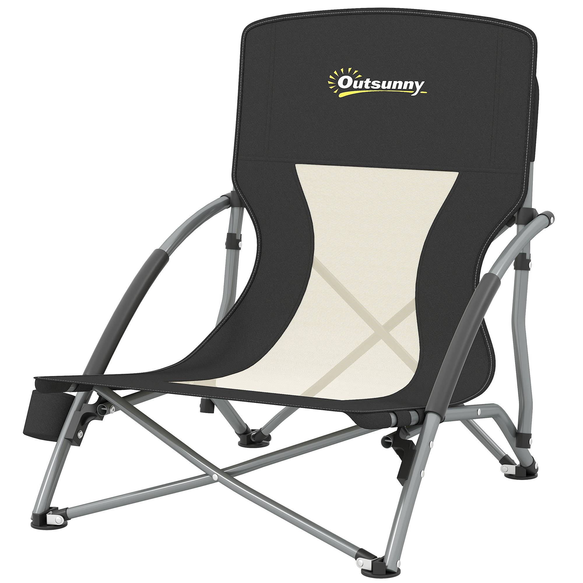 Chaise de plage pliante métal et tissu noir 58 x 55 x 62 cm - PANGIVO - Image 2