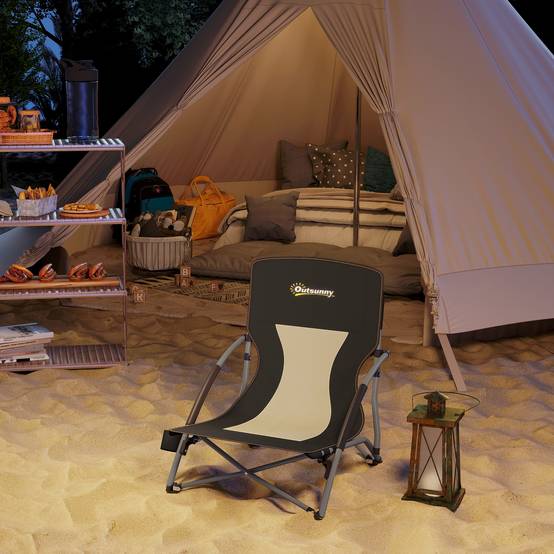 Chaise de plage pliante métal et tissu noir 58 x 55 x 62 cm - PANGIVO - Image 10