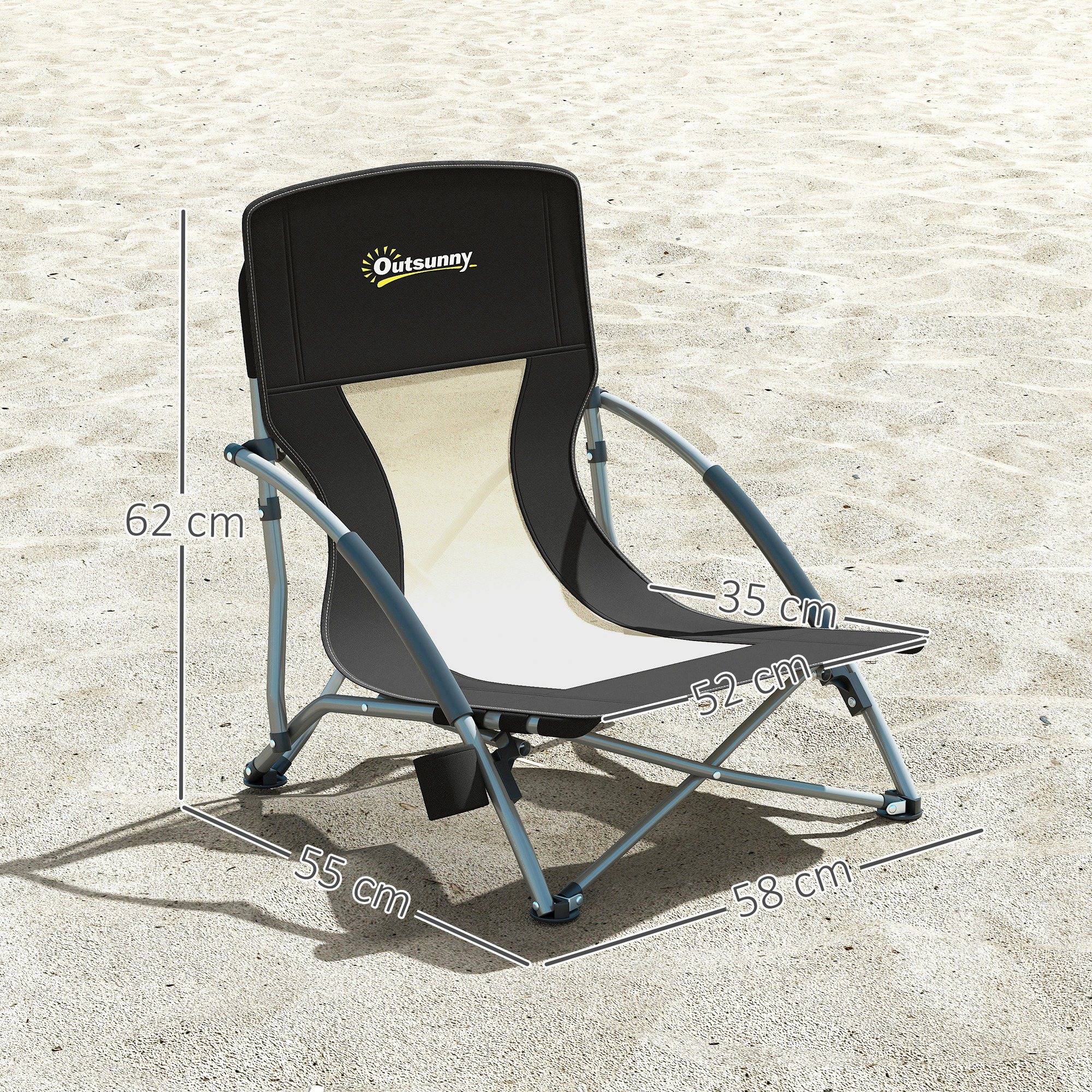Chaise de plage pliante métal et tissu noir 58 x 55 x 62 cm - PANGIVO - Image 5