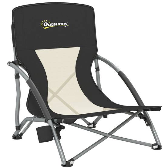 Chaise de plage pliante métal et tissu noir 58 x 55 x 62 cm - PANGIVO - Image 1