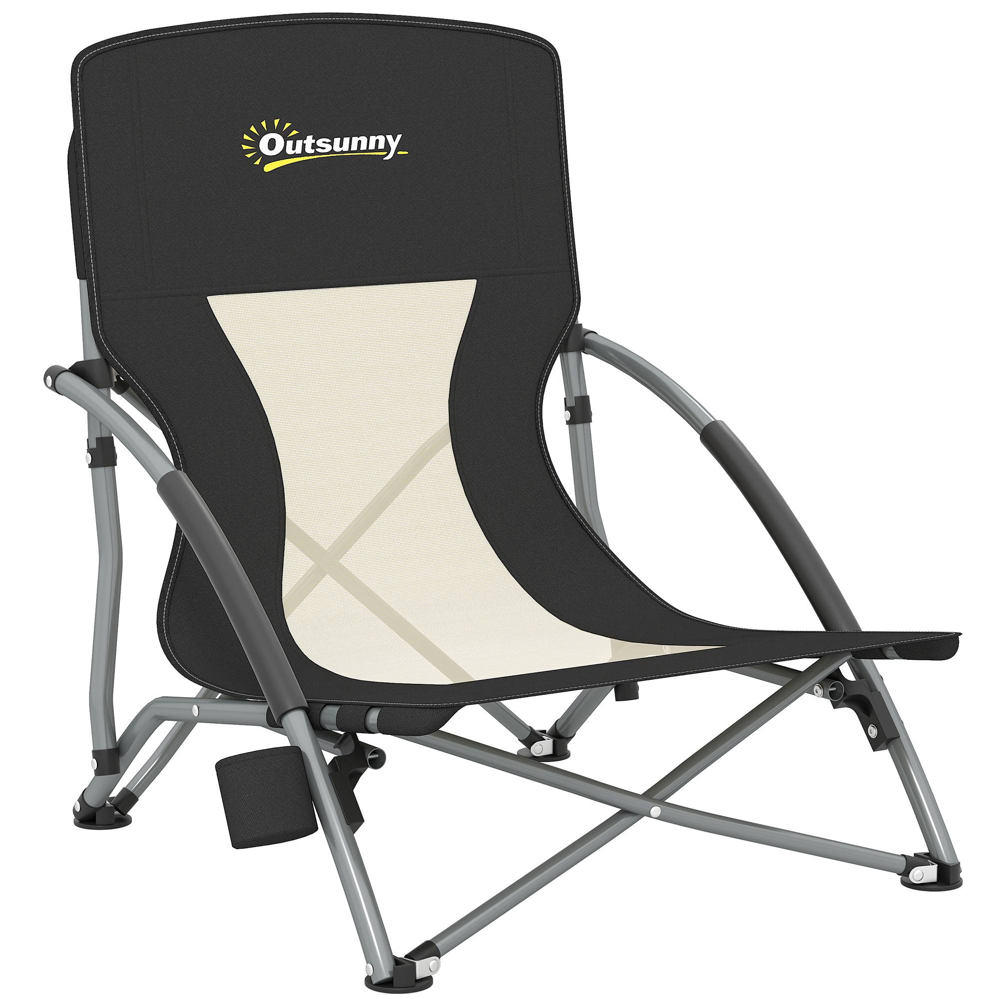 Chaise de plage pliante métal et tissu noir 58 x 55 x 62 cm - PANGIVO - Image 1