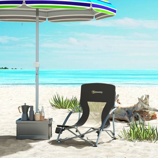Chaise de plage pliante métal et tissu noir 58 x 55 x 62 cm - PANGIVO - Image 4