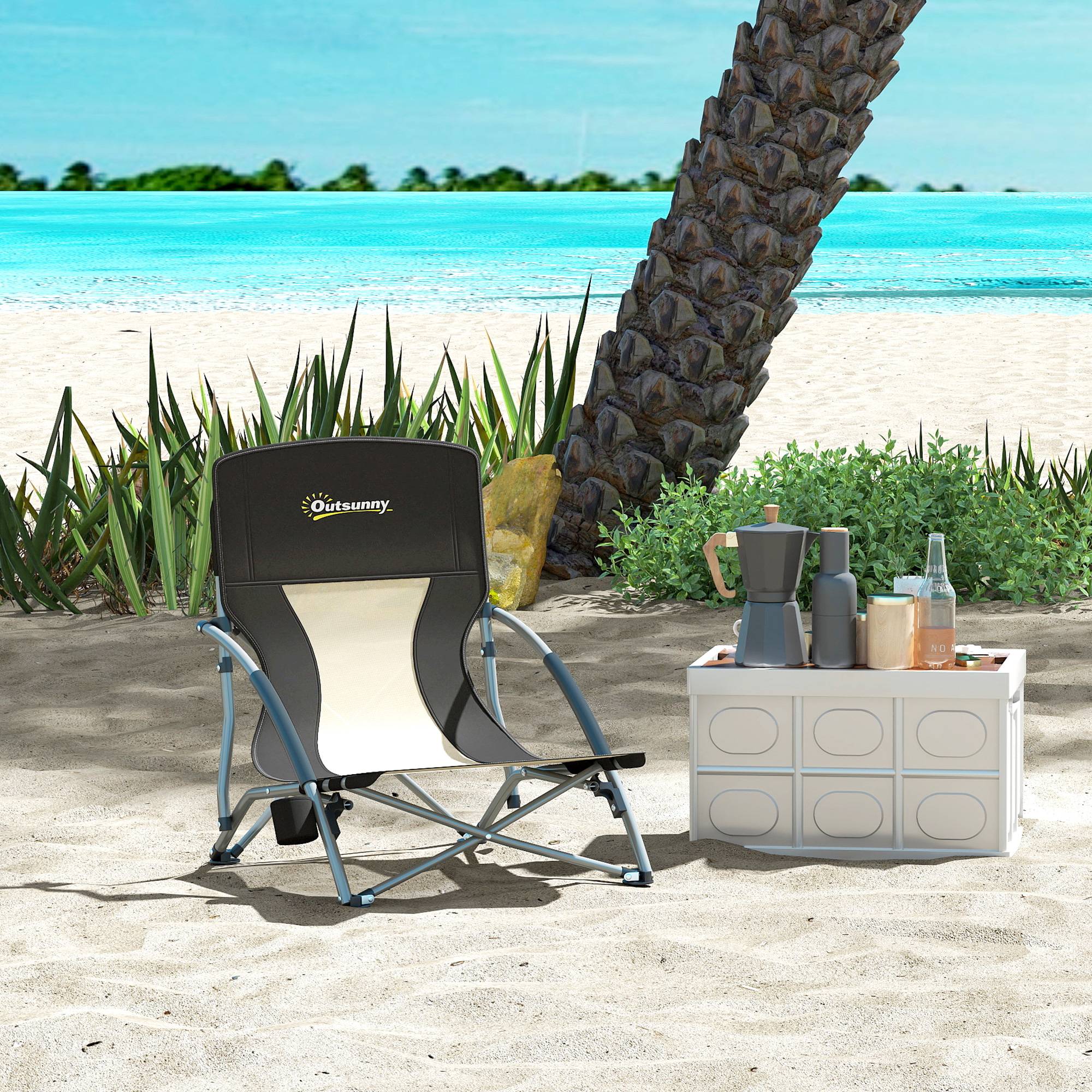 Chaise de plage pliante métal et tissu noir 58 x 55 x 62 cm - PANGIVO - Image 3
