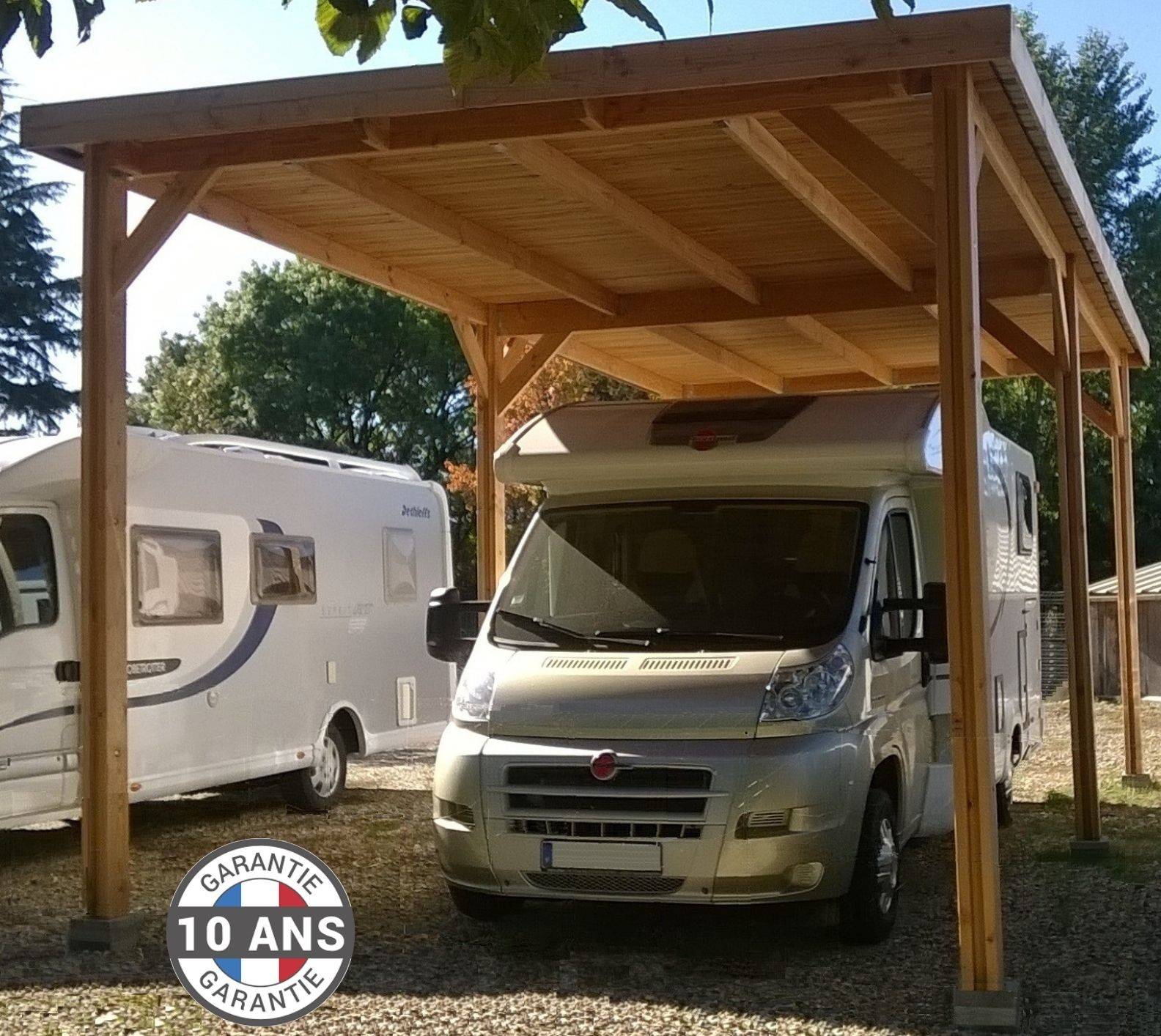 Cpbf Charpentes - Carport toit plat 400cmx750cm bois DOUGLAS français (charpente - auvent - abri camping-car). 30 m². Garantie 10 ans. - Image 1