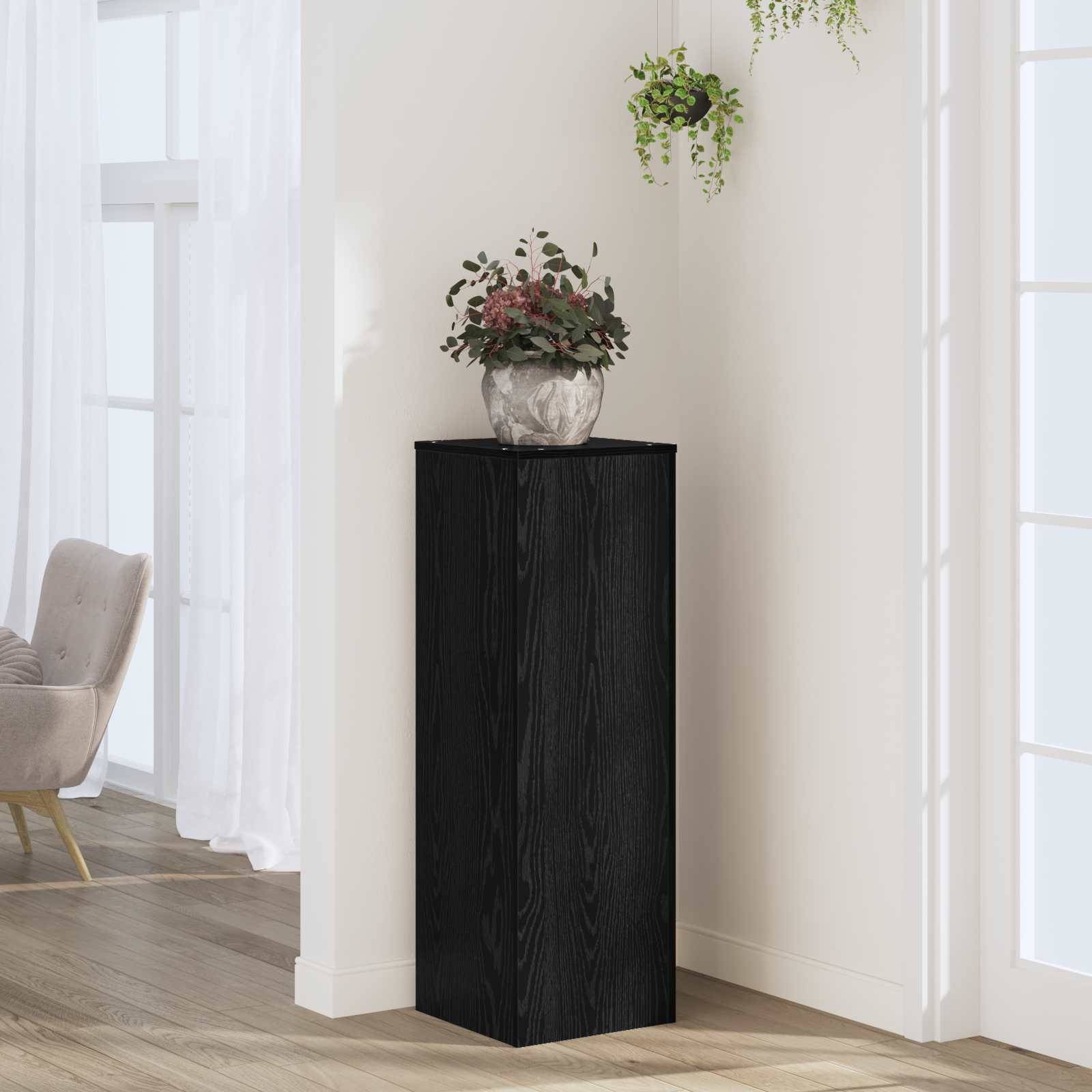 Support Plante Colonne Bois Intérieur Extérieur Design Moderne 100 cm Chêne Noir - ComfortXL Outdoor Living - Image 1