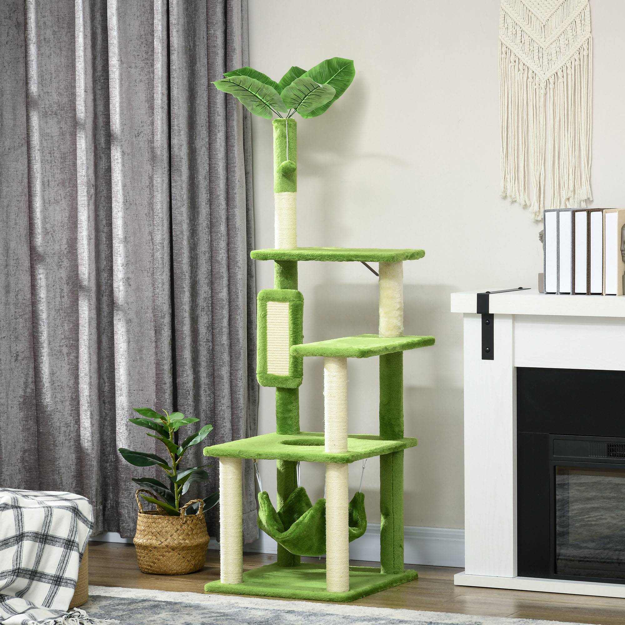 Sans Marque - Arbre à chat avec hamac, balle et griffoir en sisal, 49 x 49 x 142 cm, vert - Image 2