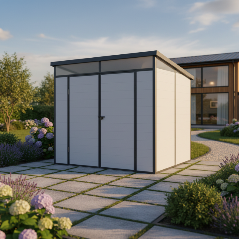 Abri de jardin résine 4,10m² gris clair toit plat avec plancher Jôbu - Image 1