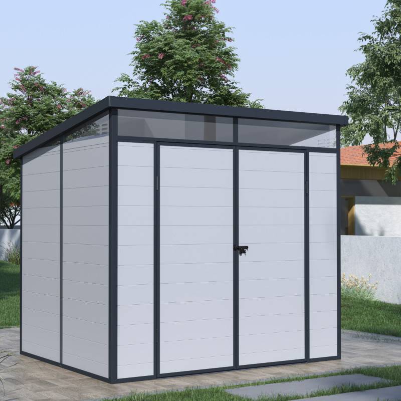 Abri de jardin résine 4,10m² gris clair toit plat avec plancher Jôbu - Image 2