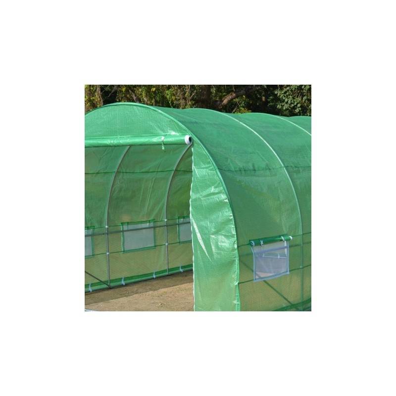 Serre tunnel 24m² polyéthylène armé 200gr/m² 3x8m Green Protect vert avec 16 fenêtres et double porte zippée - Image 5