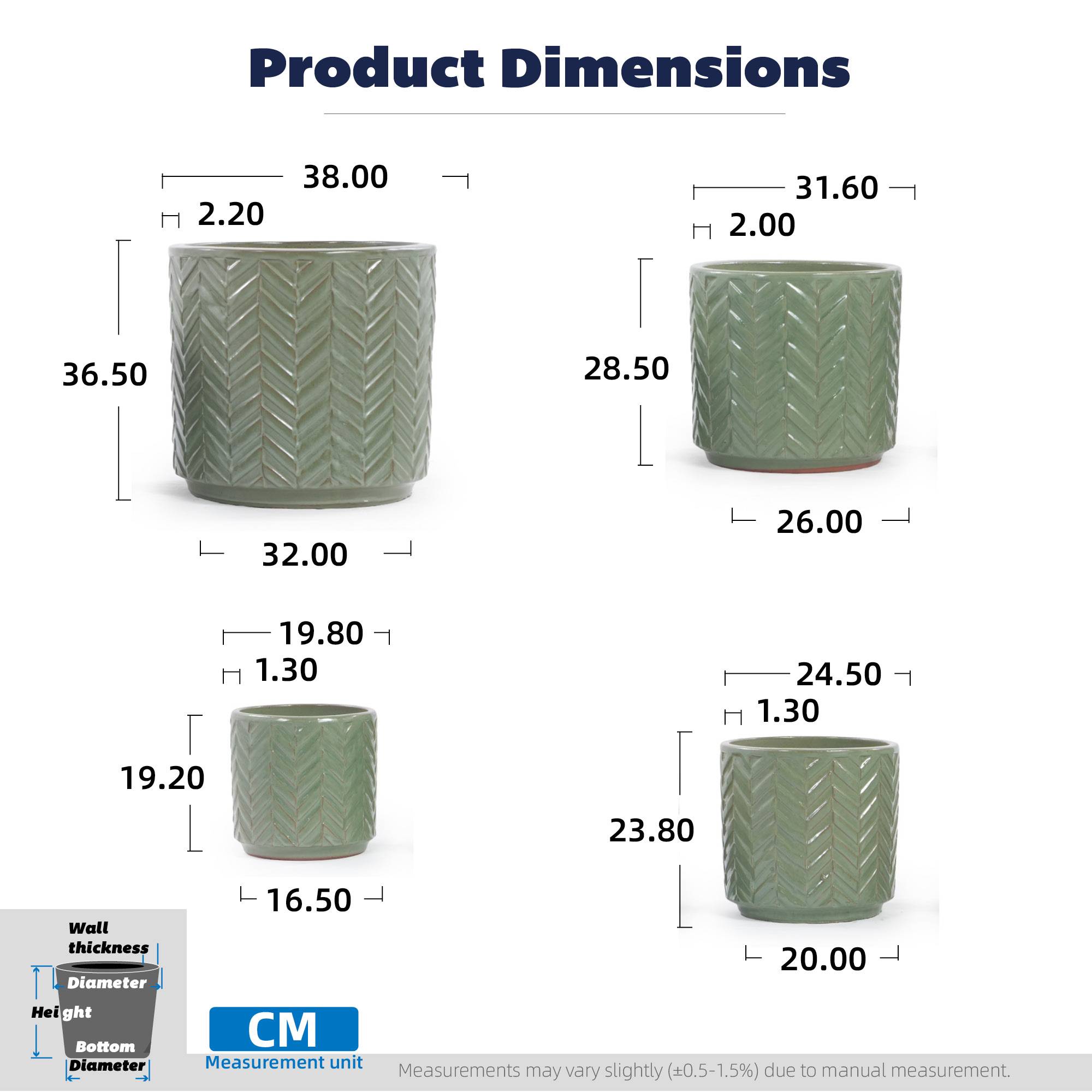 ComfortXL - Lot de 4 pots de fleurs céramique vert sauge Ø38/31,5/24,5/20 cm intérieur extérieur drainage - ComfortXL Outdoor Living - Image 3