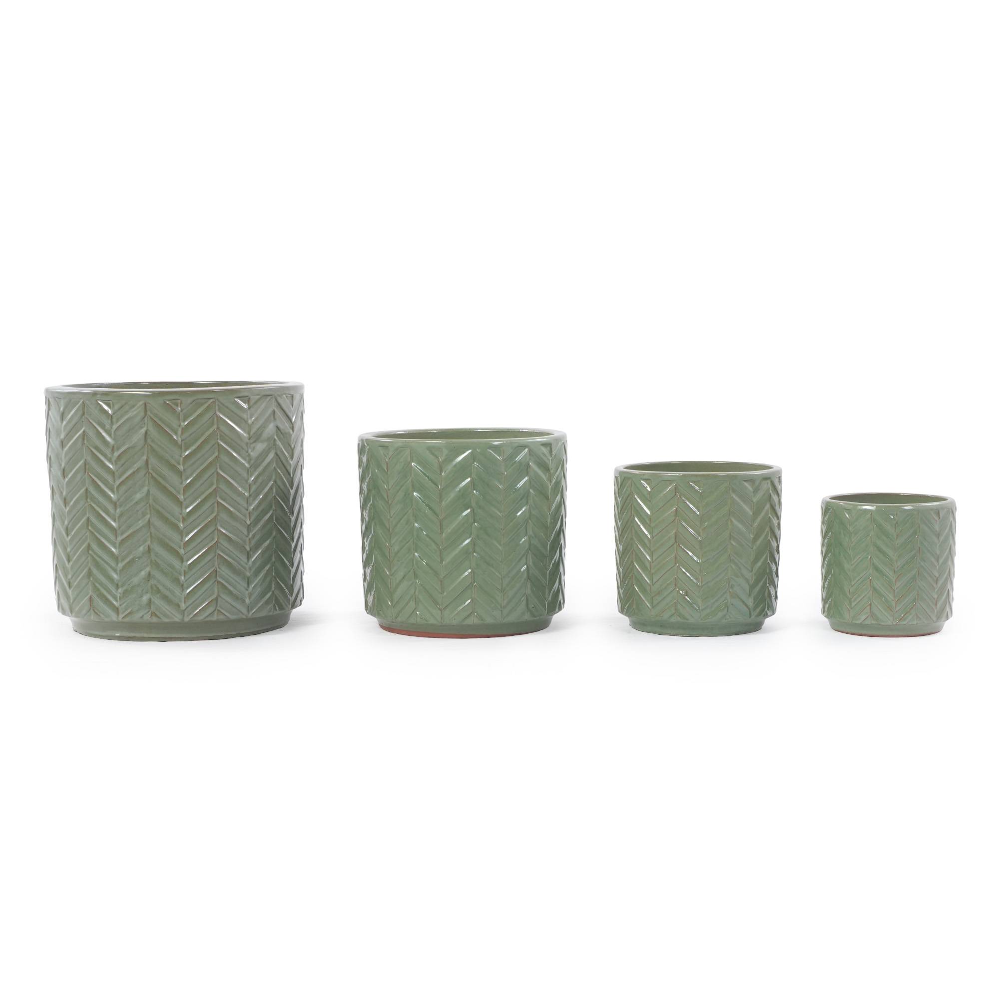 ComfortXL - Lot de 4 pots de fleurs céramique vert sauge Ø38/31,5/24,5/20 cm intérieur extérieur drainage - ComfortXL Outdoor Living - Image 2