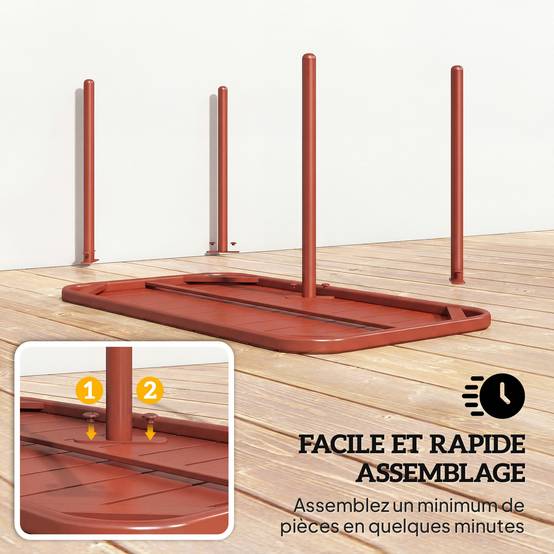 Table Basse de Jardin en Acier Galvanisé, Plateau à Lattes, Table Rectangulaire aux Angles Arrondis, 90x50x43cm, Rouge - Image 9