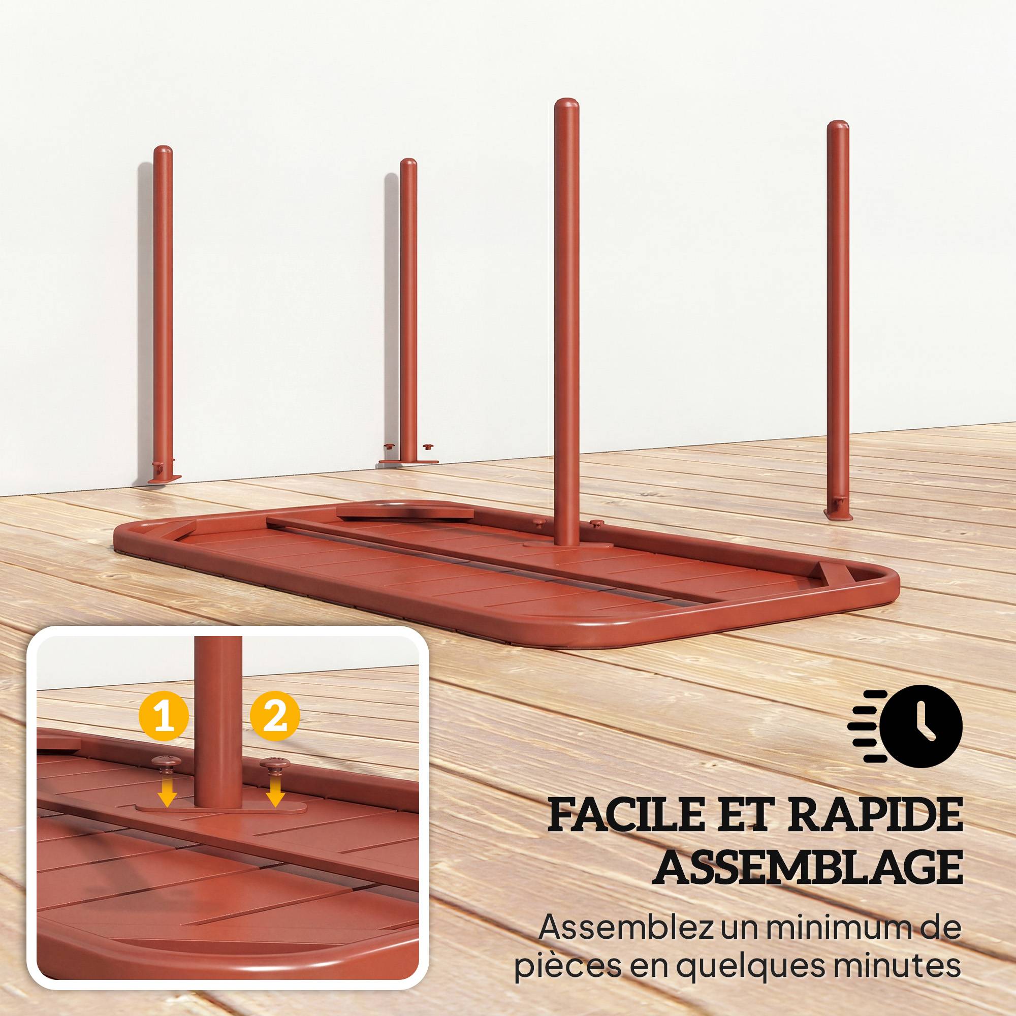 Table Basse de Jardin en Acier Galvanisé, Plateau à Lattes, Table Rectangulaire aux Angles Arrondis, 90x50x43cm, Rouge - Image 9