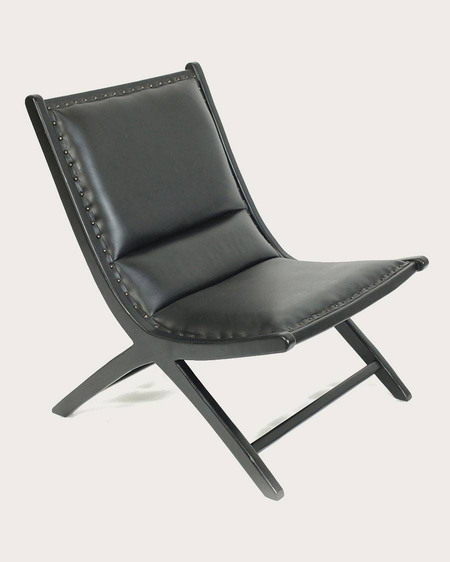 Safran - Fauteuil lounge en teck et cuir noir - UNIQKA - Image 3