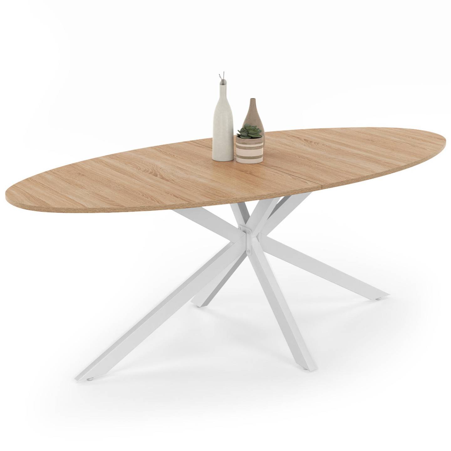 Table à manger ovale ALIX 10 personnes pied araignée bois et blanc 200 cm - Image 2
