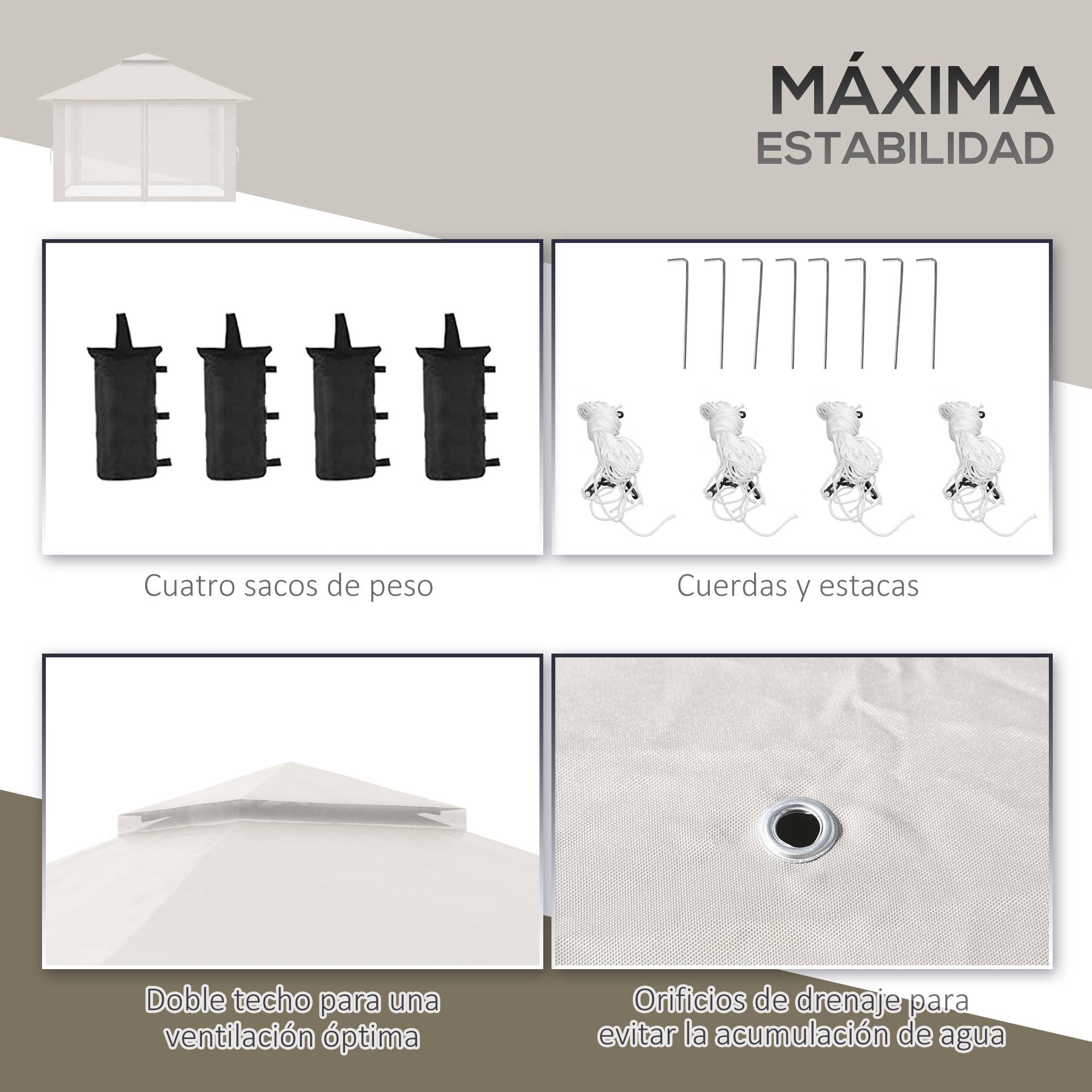 Tente pliante pop-up à hauteur réglable, protection UV50+, double toit et moustiquaires, 4 x 4 x 2,8 m, crème - Image 9