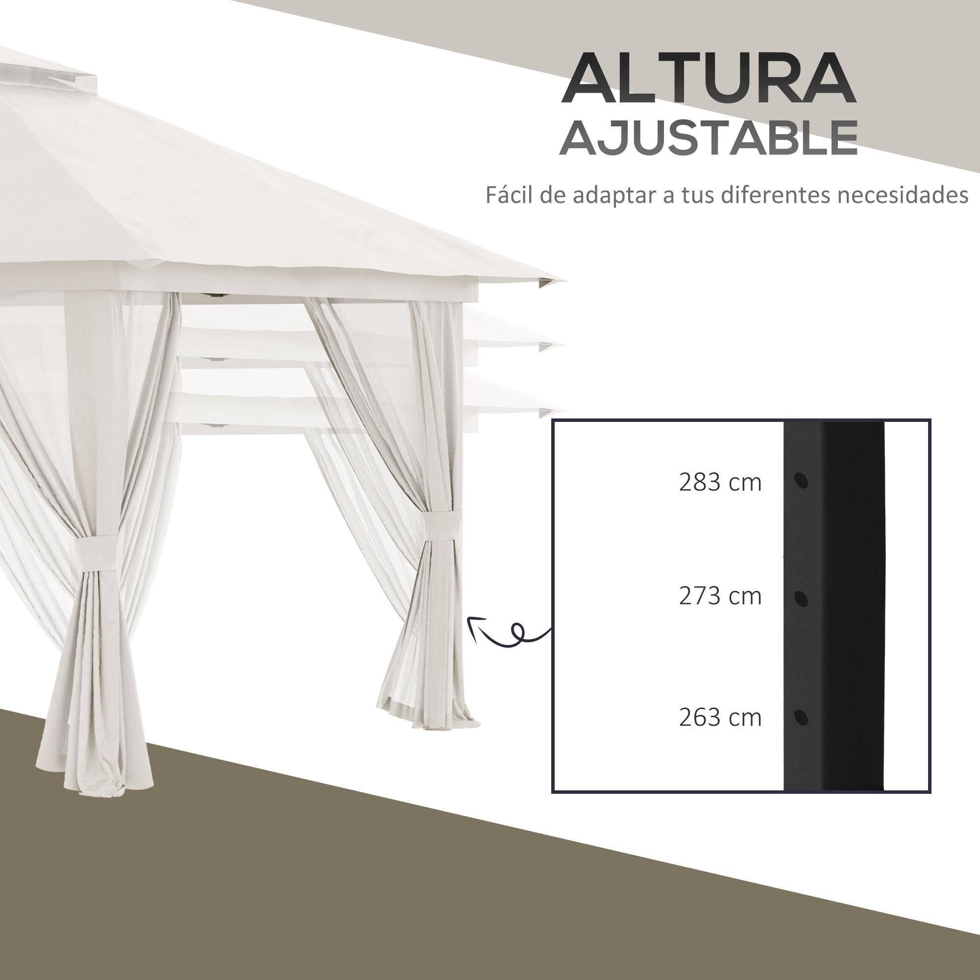 Tente pliante pop-up à hauteur réglable, protection UV50+, double toit et moustiquaires, 4 x 4 x 2,8 m, crème - Image 8