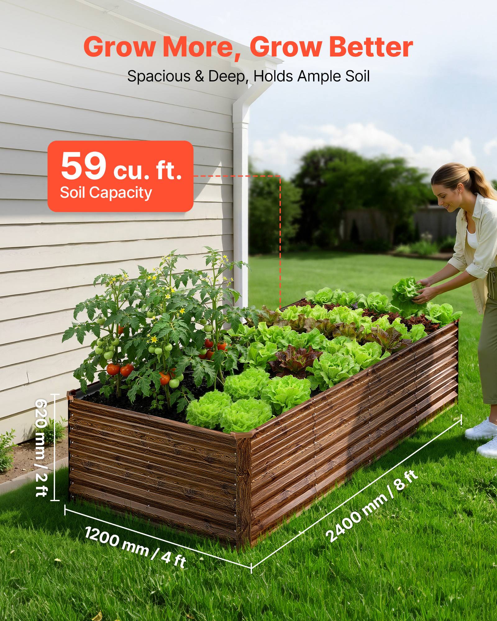 Vevor - VEVOR Carré Potager Surélevé Métal Rectangulaire 240x120x62 cm Aspect Bois Foncé - Image 2