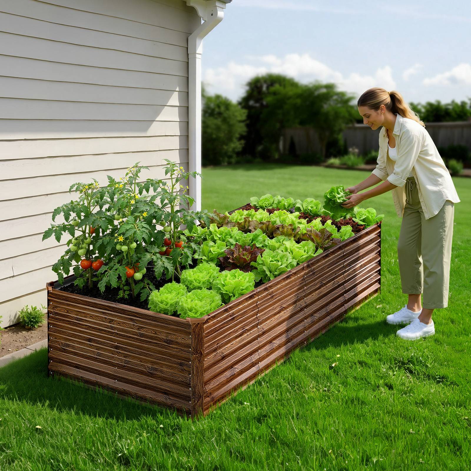 Vevor - VEVOR Carré Potager Surélevé Métal Rectangulaire 240x120x62 cm Aspect Bois Foncé - Image 8
