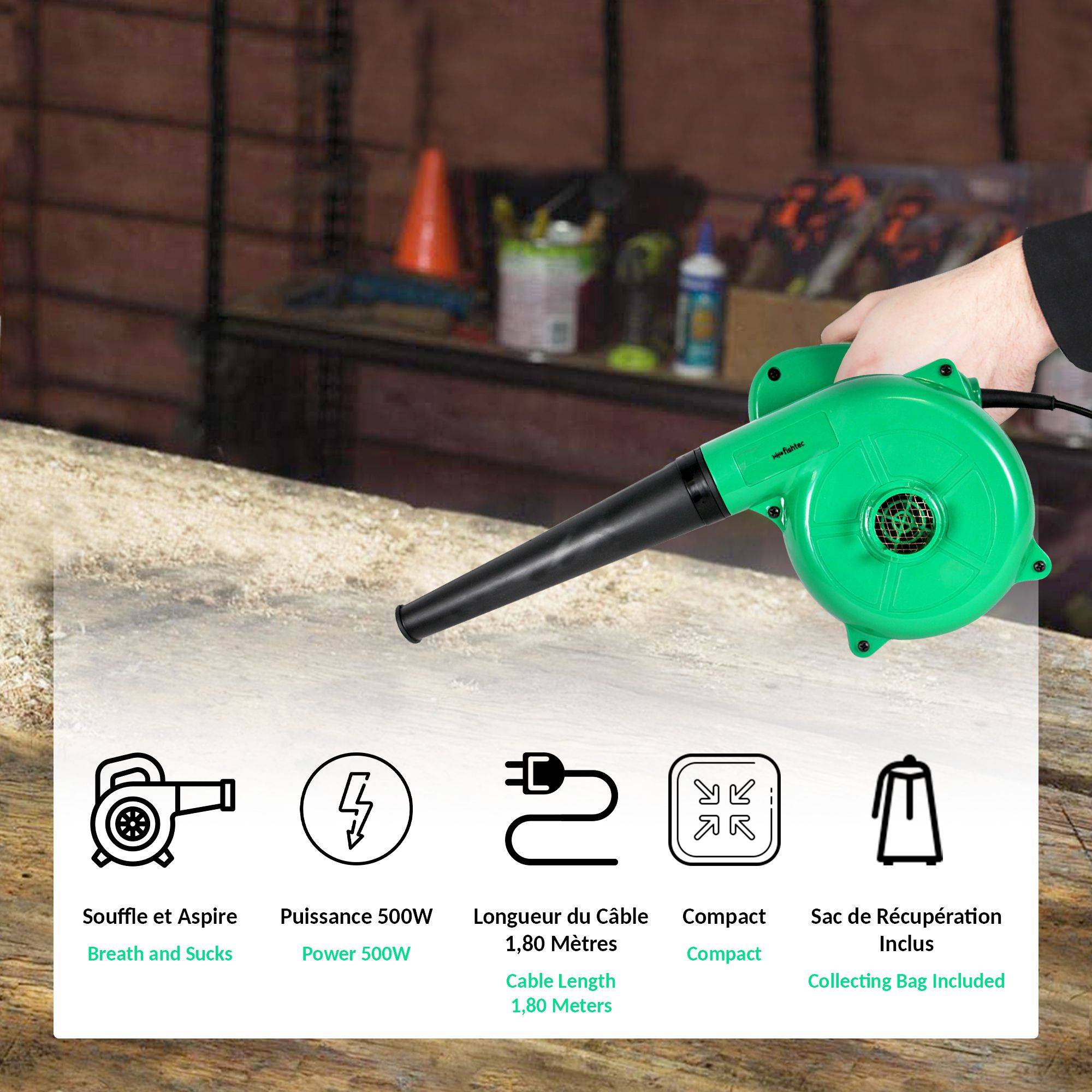 Mini Souffleur de Feuilles Electrique Sac de récupération Longueur du Câble 180cm Compact, Pratique et Léger Jardin - Image 3