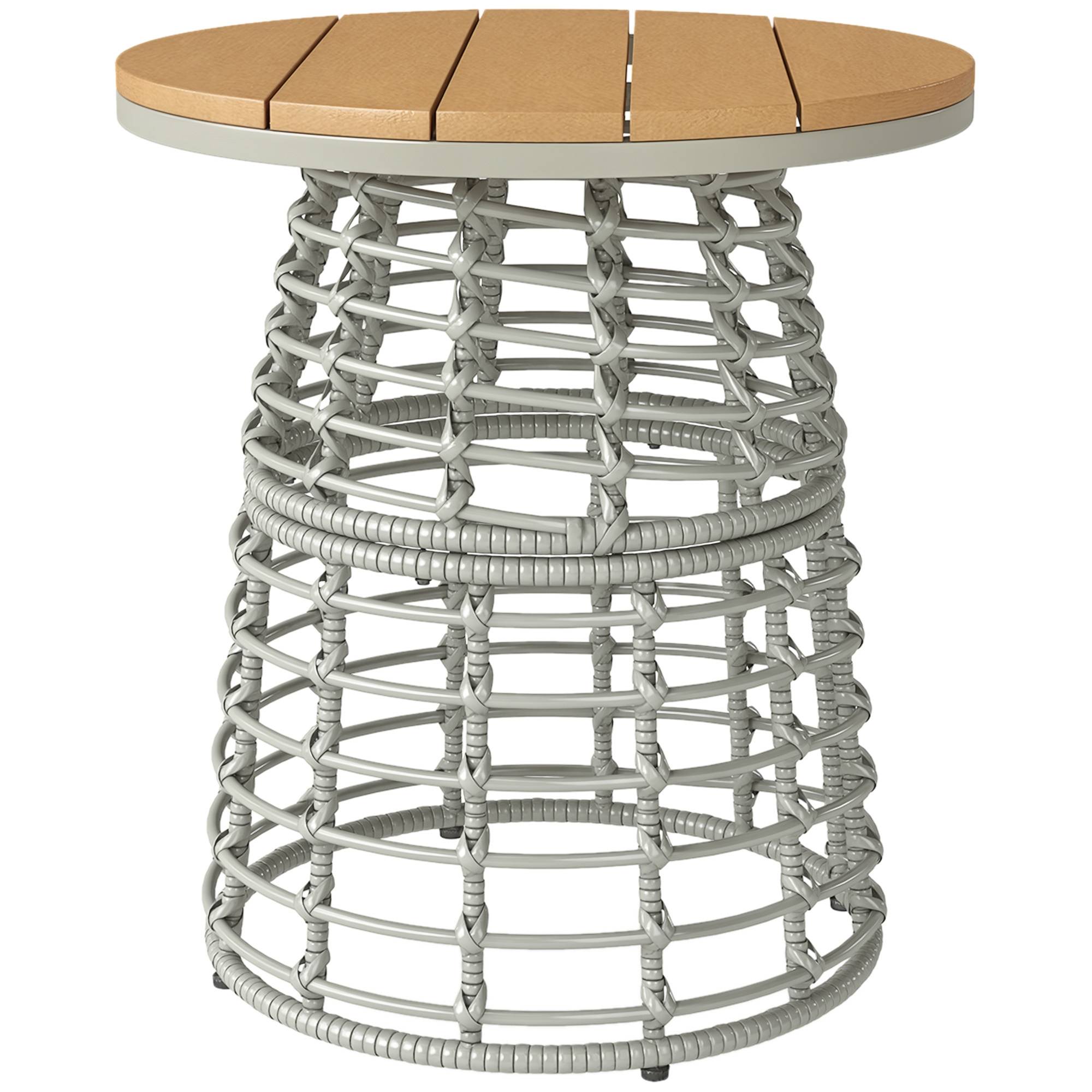 Table basse de jardin table d'appoint extérieur ronde en résine aspect rotin acier et plateau composite Ø45 x 50 cm gris
