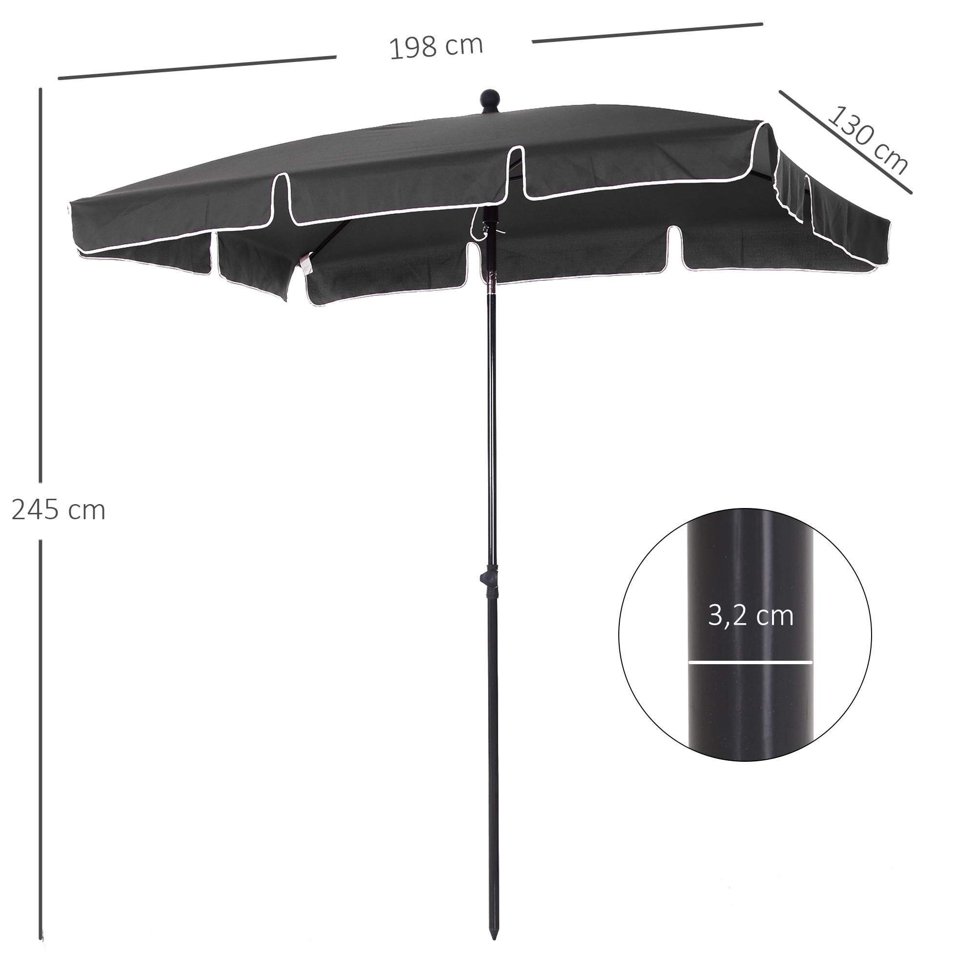 ComfortXL - Parasol droit rectangulaire aluminium jardin terrasse inclinable anti-UV 198x130cm gris - ComfortXL Outdoor Living - Image 5