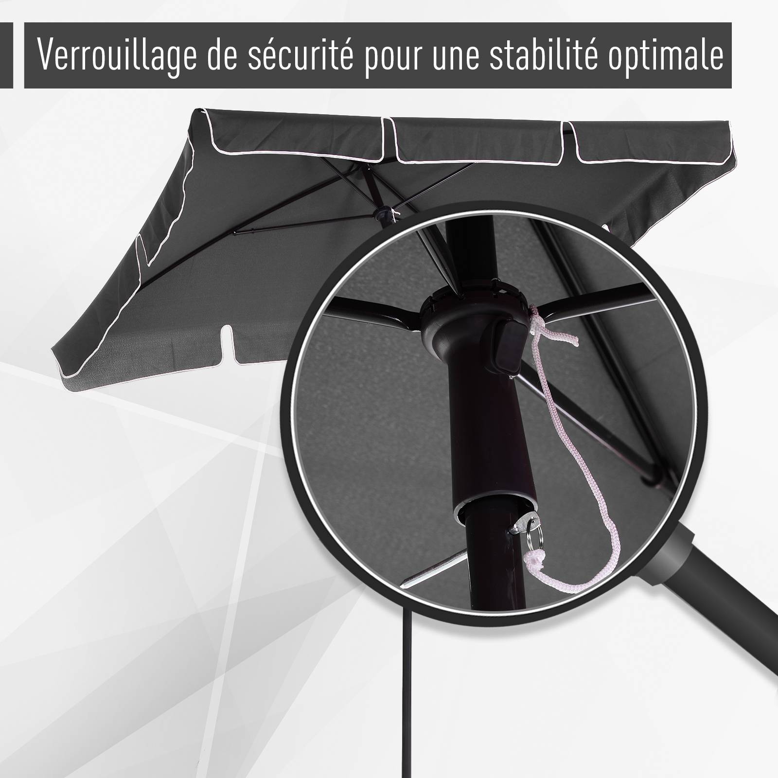 ComfortXL - Parasol droit rectangulaire aluminium jardin terrasse inclinable anti-UV 198x130cm gris - ComfortXL Outdoor Living - Image 9
