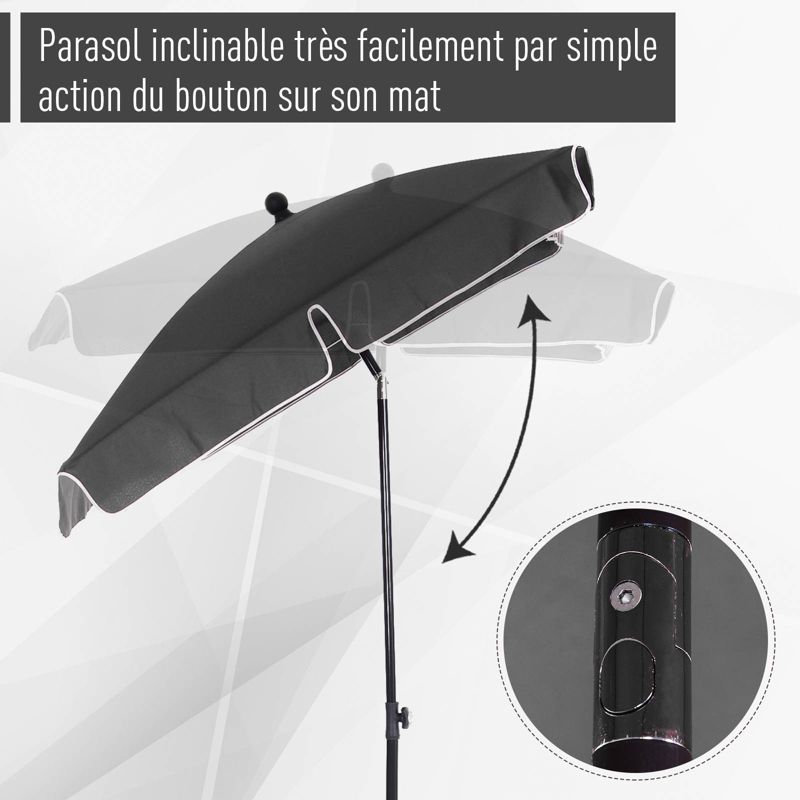 ComfortXL - Parasol droit rectangulaire aluminium jardin terrasse inclinable anti-UV 198x130cm gris - ComfortXL Outdoor Living - Image 7