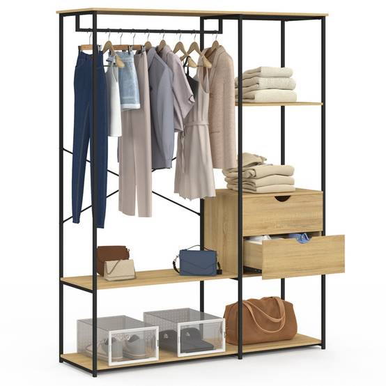 Dressing penderie avec étagères et 2 tiroirs L. 130 cm DETROIT design industriel - Image 2