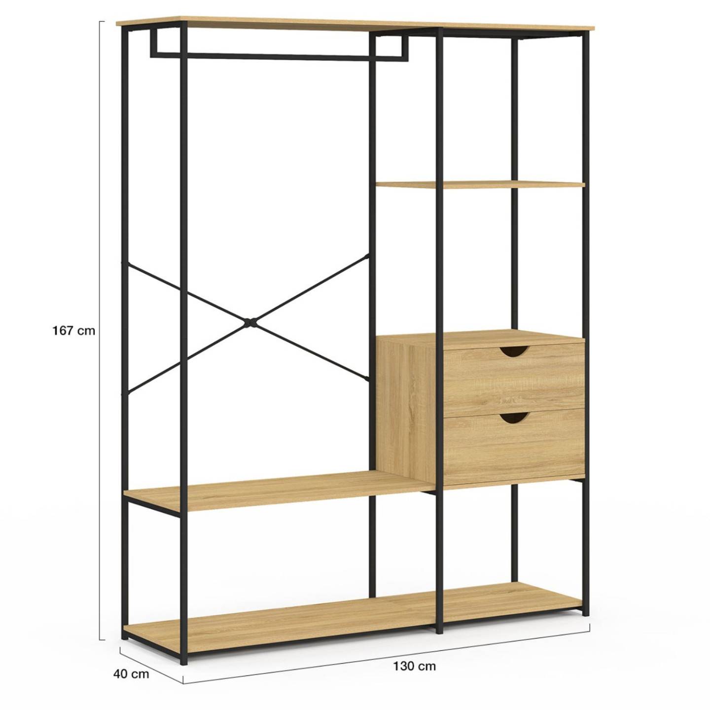 Dressing penderie avec étagères et 2 tiroirs L. 130 cm DETROIT design industriel - Image 4