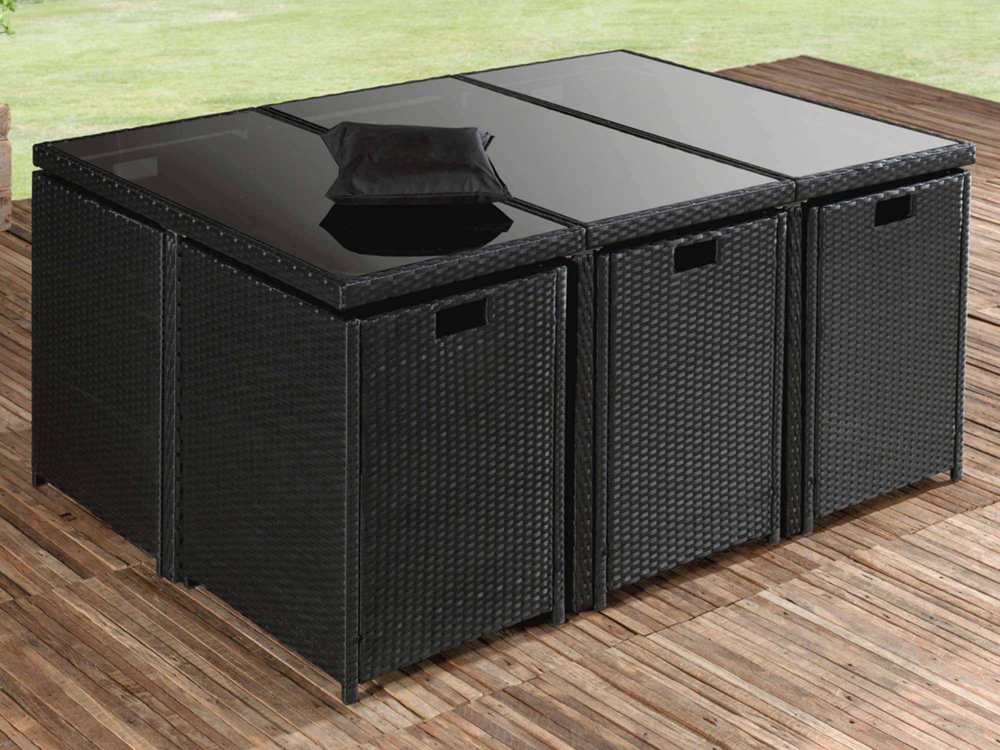 Best Mobilier - Fira - Salon de jardin encastrable 10 places - en résine tressée - Noir avec coussins beiges + housse de protection - Best Mobilier - Image 6