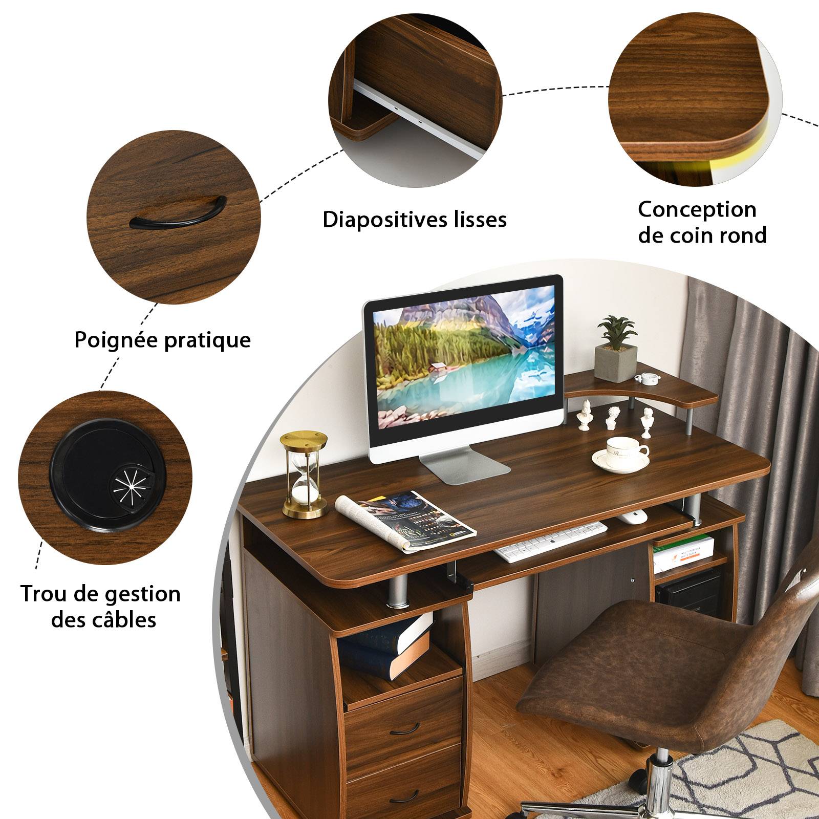 bureau informatique table de bureau en mdf pour ordinateur multi ...