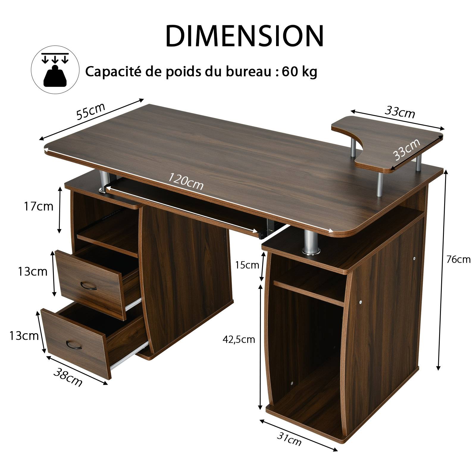 bureau informatique table de bureau en mdf pour ordinateur multi ...