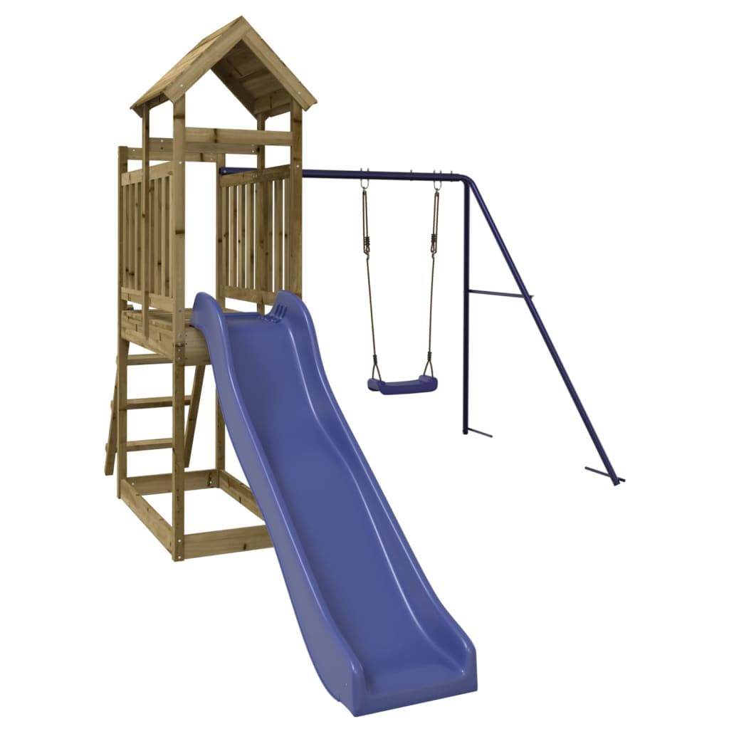 Helloshop26 - Aire de jeux d'extérieur balançoires toboggan portiques robuste jeux jardin242 x 379 x 214 cm bois de pin imprégné - Image 1