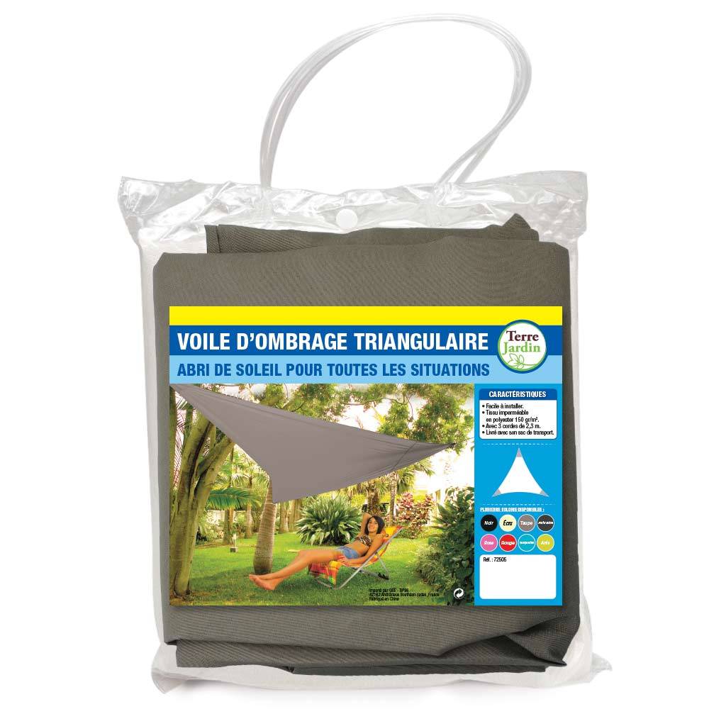 Terre Jardin - Voile d'ombrage triangulaire 5 mètres Taupe - Image 1