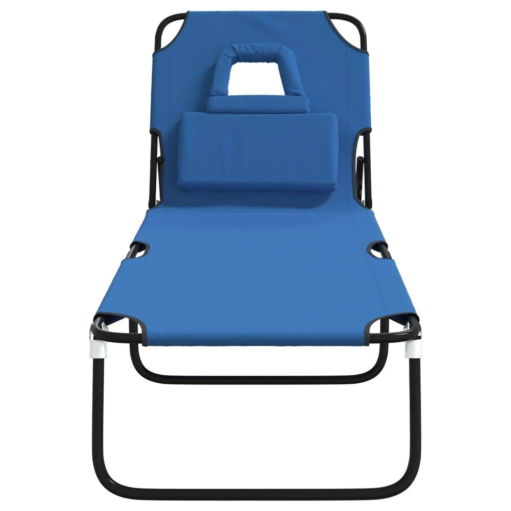 Maison Chic - Bain de soleil pliante - Transat - Chaise longue bleu tissu oxford acier enduit de poudre - MEUBLE PRO - Image 3