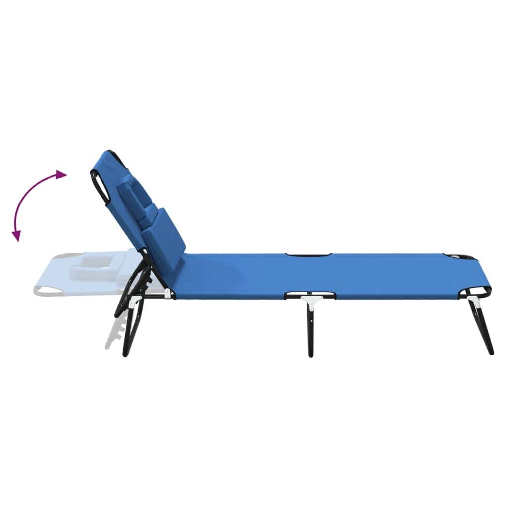 Maison Chic - Bain de soleil pliante - Transat - Chaise longue bleu tissu oxford acier enduit de poudre - MEUBLE PRO - Image 6